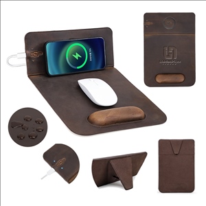Charging Leather Mousepad with Phone Stand and Wrist Rest